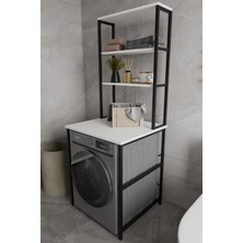 The Violett Remaks Iboda Çamaşır Makinası Dolabı Çamaşır Makinası Üstü 3 Raflı Düzenleyici Metal Banyo Dolabı Beyaz