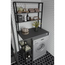 The Violett Remaks Çamaşır Makinası Dolabı Çamaşır Makinası Üstü Çok Raflı Düzenleyici Metal Banyo Dolabı Antrasit