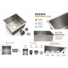 Compact 40X45 cm Inox Mutfak Evyesi – SUS304 Paslanmaz Çelik | 1 mm Kalınlık | Ankastre Evye
