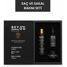 Beyoo Erkek Saç ve Sakal Bakım Seti – Güçlendirici Şampuan + Mat Şekillendirici + Argan Özlü Sakal Yağı
