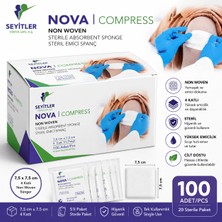 Nova Steril Gaz Kompres 7,5cm×7,5cm 4 Katlı 5'li 100 Adet