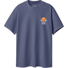 Velvoria Unisex Oversize Relaxed Basketball Baskılı Antrasit Renk T-Shirt