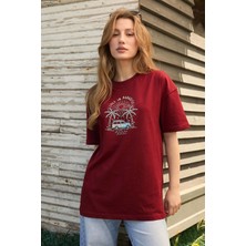 Velvoria Unisex Oversize Bordo Lost In Paradise T-Shirt
