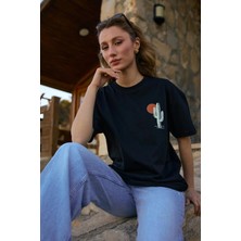 Velvoria Unisex Oversize Siyah Cactus T-Shirt