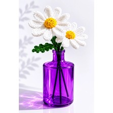 Neholia 🌼 El Örgüsü3 Lü Papatya Vazo 27 cm Mor Cam Vazolu Dekoratif Handmade Çiçek Ev Masa Dekoru