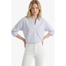 Masha Kate Mavi Çizgili Popover Bluz