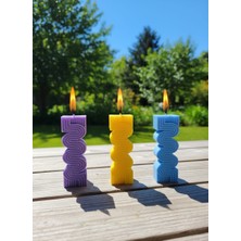 AY IŞIĞI MUMLARI Geometrik Dalga 3'lü Hediyelik Dekoratif Hoş Kokulu Parafin Wax Mum (Mor + Sarı + Mavi Renkli)