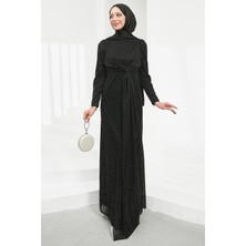 İmaj Butik Siyah Ön Detaylı Taşlı Abiye