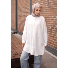 İmaj Butik Beyaz Düğmeli Basic Salaş Tunik