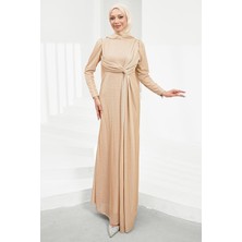 İmaj Butik Bej Ön Detaylı Taşlı Abiye