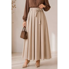 İmaj Butik Bej Bel Kemerli Pileli Etek