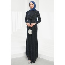 İmaj Butik Lacivert Ön Detaylı Taşlı Abiye