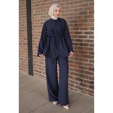 İmaj Butik Lacivert Çizgili Gömlek Pantolonlu Takım