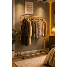 Arvion Home Modern Lüks Desenli Metal Tekerlekli Konfeksiyon Askılığı ve Dayanıklı Taşınabilir Raflı Stand