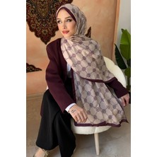 İmaj Butik Mürdüm Monogram Desenli Soft Şal