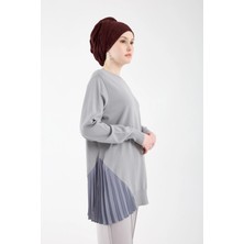 Invee Plisole Triko Tunik Gri