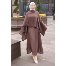 İmaj Butik Kahverengi Şal Kapama Detaylı Etekli Takım