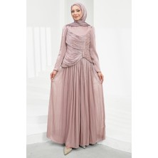 İmaj Butik Pudra Ön Büzgülü Pileli Abiye