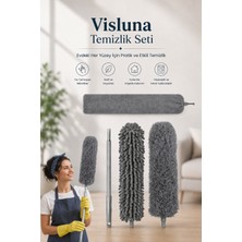 Visluna Profesyonel 3’lü Full Set Manyetik Anti-Statik Toz Alma Mopu Bükülebilen Mikrofiber Toz Alıcı