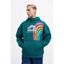 Machinist Clothing Erkek Rainbow Printed Kapüşonlu Sweatshirt Yağ Yeşili