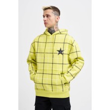 Machinist Clothing Erkek Leather Applique Kapüşonlu Sweatshirt Neon Sarı