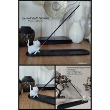 Meta Threed Siyah & Marble Desen Kedi Figürlü Tütsülük  - 24 cm - 3D Baskı Dekoratif Tütsü Standı