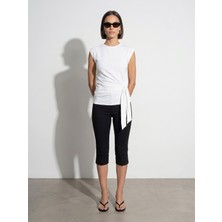 Dilvin 32724 %100 Pamuk Bağlama Detaylı T-Shirt-Beyaz