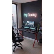 Hey Modüler Mobilya 120 cm Gaming Profesyonel Oyuncu Masası Siyah Tabla, Kırmızı Metal Ayaklı Hey Gaming