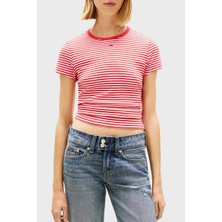 Tommy Jeans Pamuklu Çizgili Slim Fit Bisiklet Yaka T Shirt Bayan T Shirt DW0DW17383 0ey