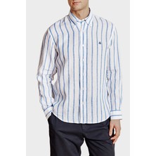 Brooks Brothers % 100 Keten Düğmeli Yaka Çizgili Gömlek Erkek Gömlek BBSS26MSH013175