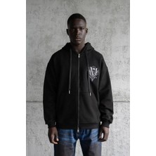Machinist Clothing Erkek Nakışlı Fermuarlı Kapüşonlu Sweatshirt Siyah