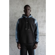 Machinist Clothing Erkek Hand Made Sprey Efektli Şardonlu Kapüşonlu Sweatshirt Siyah