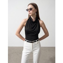 Dilvin 21247 Lyocell Karışımlı Degaje Yaka Top-Siyah