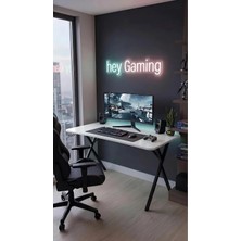 Hey Modüler Mobilya 120 cm Gaming Profesyonel Oyuncu Masası Beyaz Tabla, Siyah Metal Ayaklı Hey Gaming