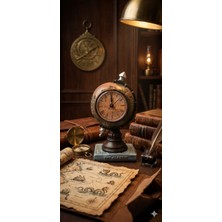 Home Dekor Hediye Nostaljik Ofis ve Ev Dekoru Masa Saati Biblosu The Classic Dünya Küresi Antika Biblo Saat 19 Cm-Y