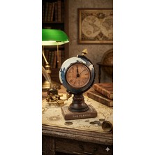 Home Dekor Hediye Nostaljik Ofis ve Ev Dekoru Masa Saati Biblosu The Classic Dünya Küresi Antika Biblo Saat 19 Cm-M