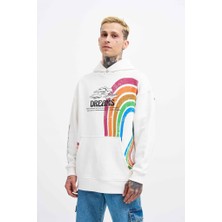 Machinist Clothing Erkek Rainbow Printed Kapüşonlu Sweatshirt Ekru