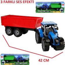 Oyuncak Sahili Traktör 3 Farklı Işıklı Ses Efektli Çiftlik Araçları Büyük Boy Oyuncak Açılır Römork ve Motor Kaputu