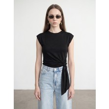 Dilvin 32724 %100 Pamuk Bağlama Detaylı T-Shirt-Siyah