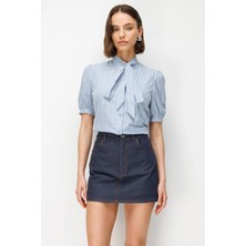 Mixray 4914 Kadın Ince Yazlık Denim Mini Şort Etek Lacivert