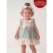 Aysskids Minny Çiçekli Nakışlı Bandanalı Bayramlık Özel Gün Kız Bebek Elbise