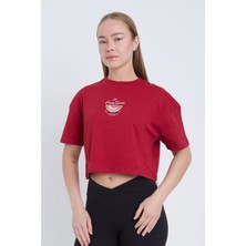 Velvoria Kadın Oversize Fresh Summer Bordo Renk Crop