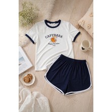 Koza İç Giyim Kadın Capybara Baskılı Pamuklu Şortlu Pijama Takımı
