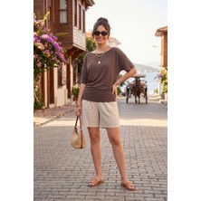 Lela Standart Fit Drape Detaylı Yarasa Kol T Shirt Bayan T Shirt 5866962