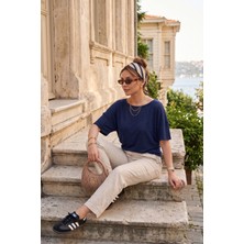 Lela Standart Fit Drape Detaylı Yarasa Kol T Shirt Bayan T Shirt 5866962