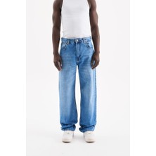 Machinist Clothing Erkek Relaxed Baggy Jean Pantolon Mavi
