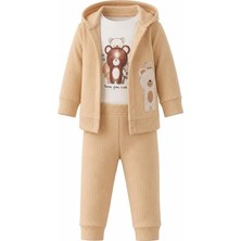 Lika&Nika Erkek Bebek kapşonlu hırka çıtçıtlı zıbın body Eşofman Altı 3’lü takım Yenidoğan 0-12 Ay