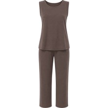 Mixray 2117 Kadın Basic Relax Fit Atlet Pantolon Ikili Takım Kahve