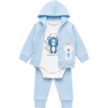 Lika&Nika %100 Erkek Bebek kapşonlu hırka çıtçıtlı zıbın body Eşofman Altı 3’lü takım Yenidoğan 0-12 Ay