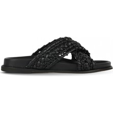 Bueno Shoes Siyah Deri Kadın Düz Terlik